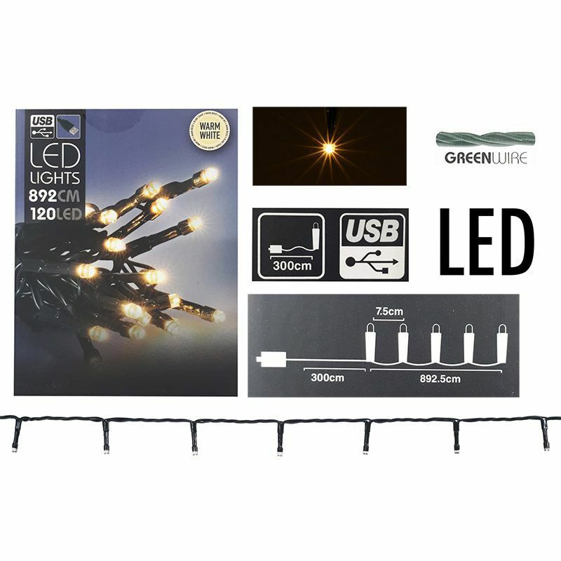 LED világítás USB csatlakozóval, 9 m – 120 LED, meleg fehér