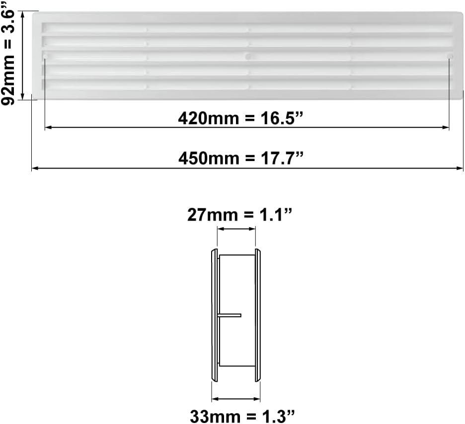 Fehér Szellőzőrács 450 x 92 mm Ajtórács Kipufogórács ABS Műanyag, Négyzet Alakú - Outlet24