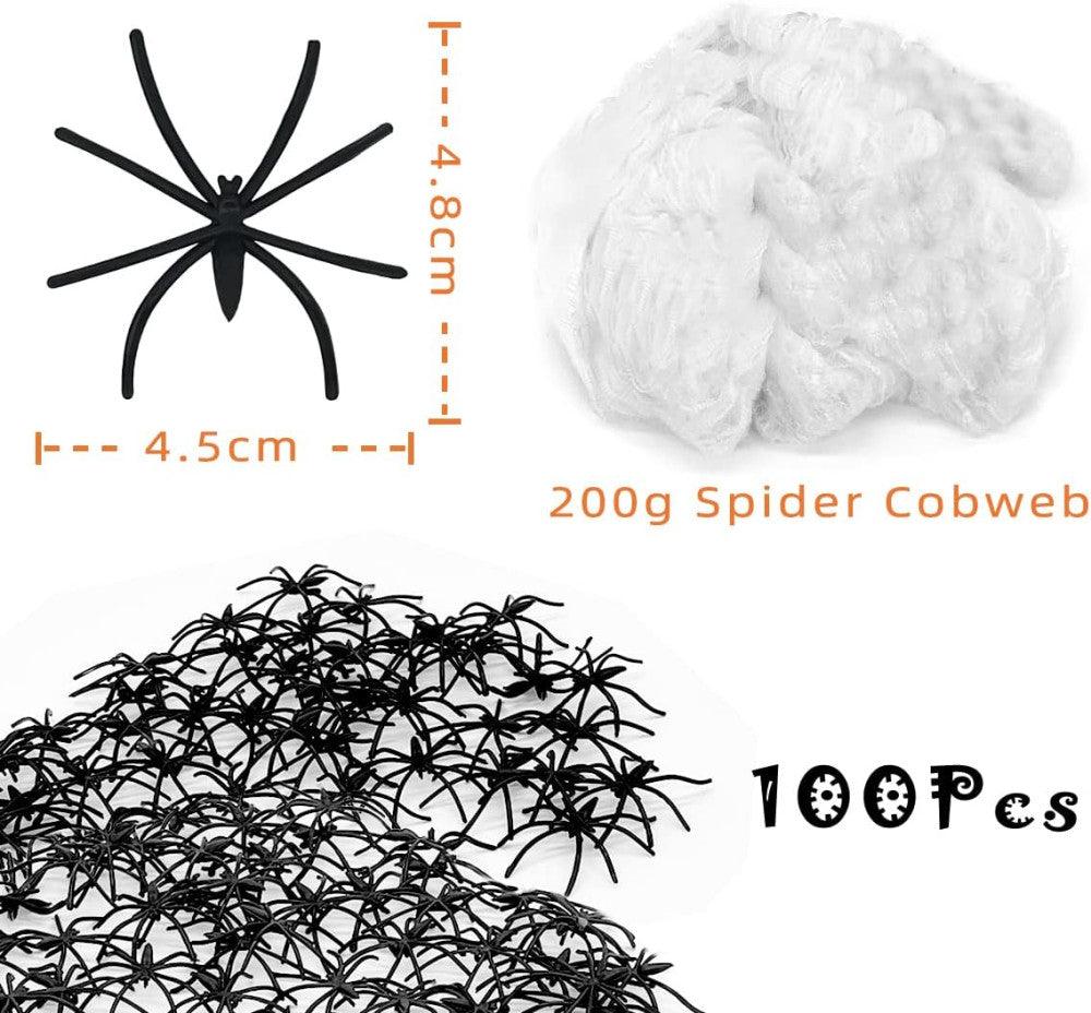 Halloween dekoráció pókháló 200g, 100db műpókkal, nyújtható halloween-pókháló (Szín: fekete - fehér) ( Méret: 54m"2) - Outlet24