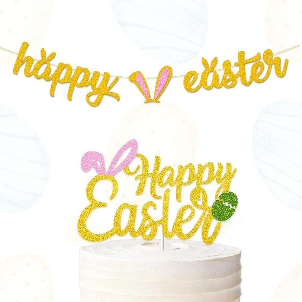 Húsvéti dekorációs készlet "Happy Easter" felirattal, glitteres arany színű - Outlet24