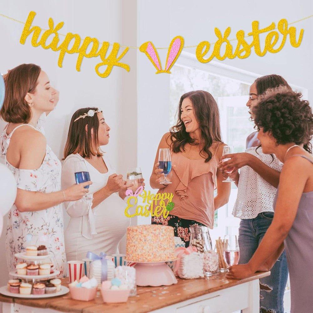 Húsvéti dekorációs készlet "Happy Easter" felirattal, glitteres arany színű - Outlet24