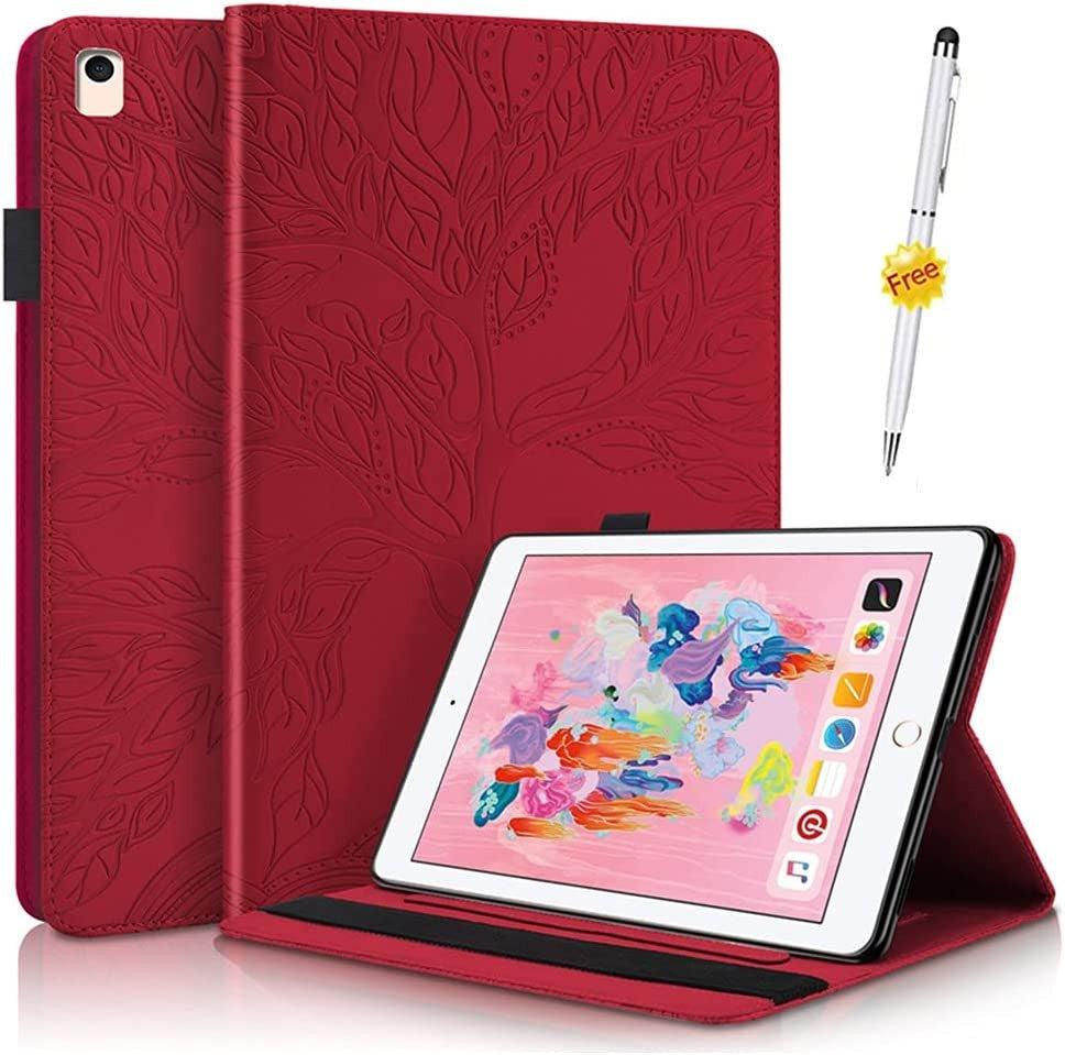 iPad 7 / 8 10,2" Bőr Pénztárcás Tok, Kártyatartóval és Kitámasztóval, Fa Mintával (Fekete) - Outlet24