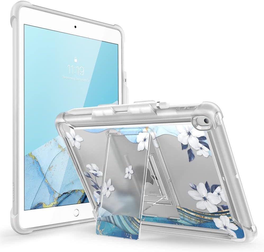 iPad 9/8/7 Gen 10.2 inch Szilikon Tablet Tok Kitámasztóval Virágmintás (Szürke) Újracsomagolt termék - Outlet24