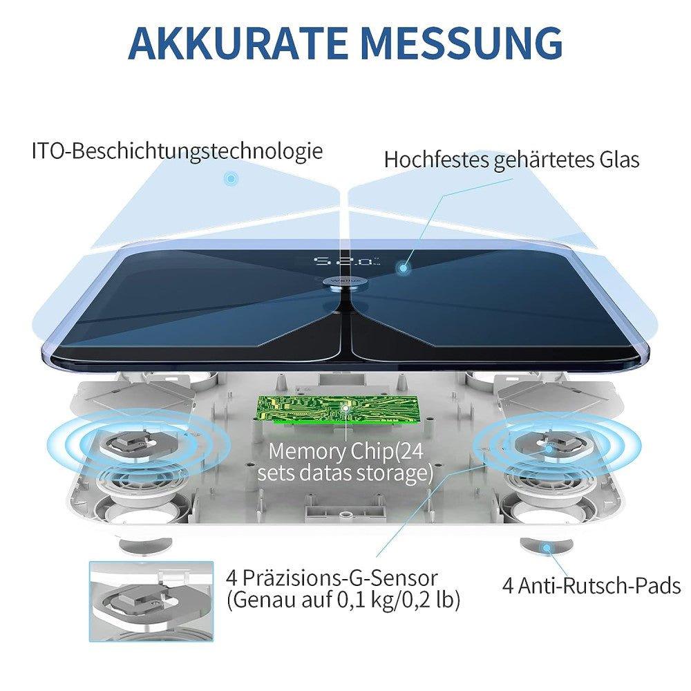 Lepulse Lescale F5 digitális intelligens mérleg testzsírral és izomtömeggel, iOS/Android német alkalmazással, 180 kg-ig - Újracsomagolt termék - Outlet24