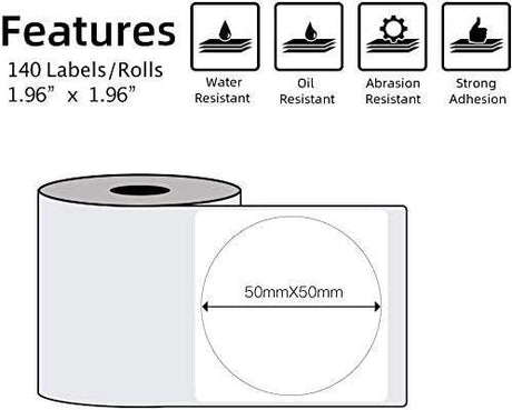 M110 Kerek Öntapadós Címke - Kompatibilis Phomemo M110 M200 M120 M220 Etikett Nyomtatókkal, 140 db/tekercs - Outlet24
