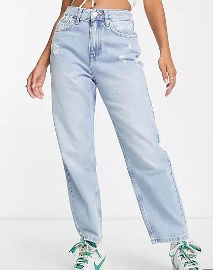 Miss Selfridge Petite Mom Magas Derékú Farmer Világoskék Színben, Kopott Hatású EUR36 - Outlet24