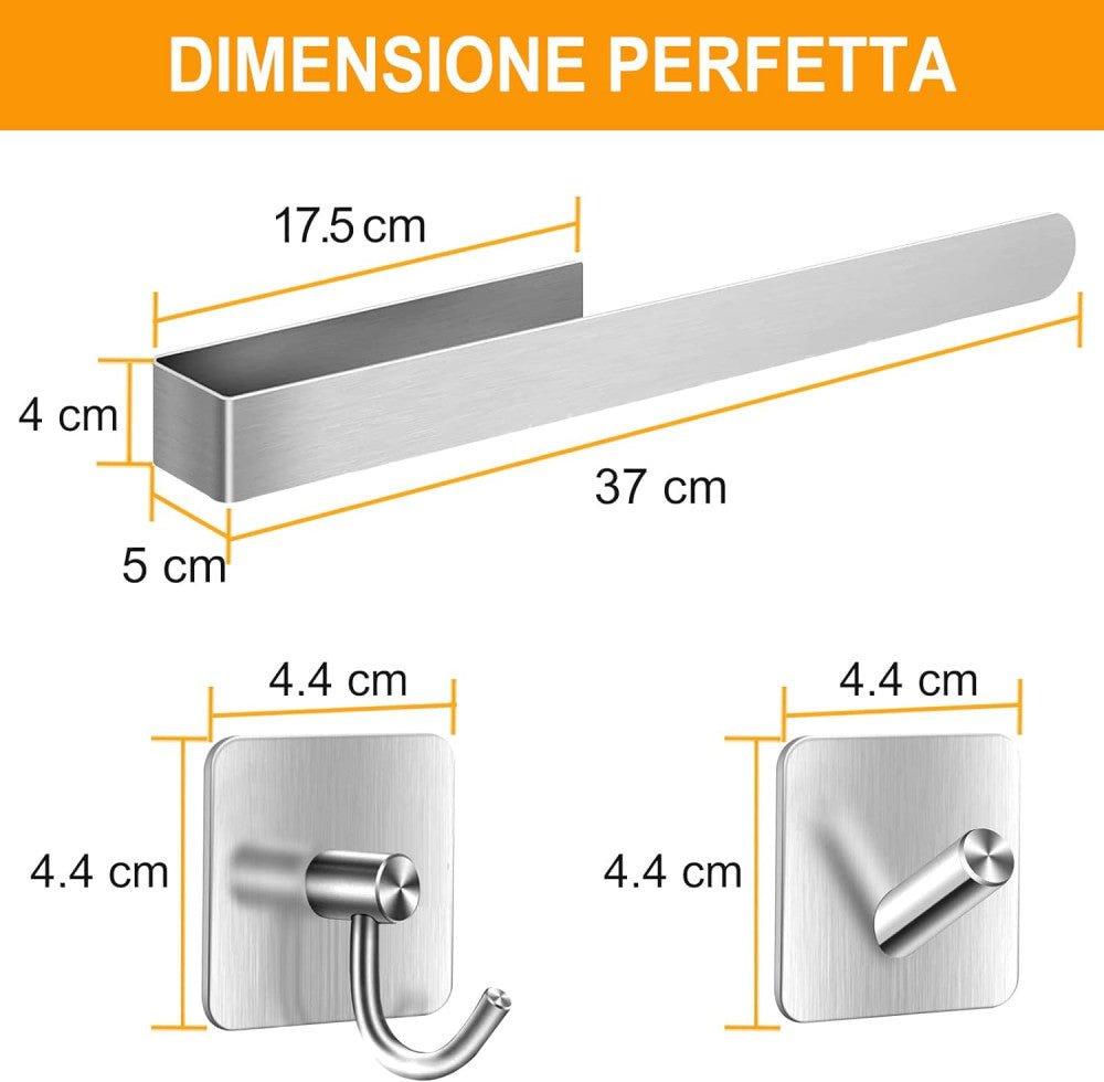 Öntapadós Kéztörlő Tartó, 37 cm Rozsdamentes Acél, Fürdőszoba és Konyhai használatra, 2 Akasztóval - Outlet24