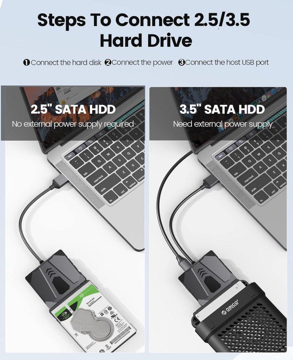 ORICO SATA Kábel Adapter, USB 3.0 - SATA III Kábel 3.5 Inch HDD/SSD Merevlemezekhez, UASP Támogatás, 12V2A Adapterrel (S2-3AD-3) - Outlet24