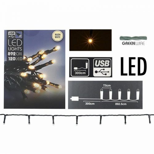 LED világítás USB csatlakozóval, 9 m – 120 LED, meleg fehér