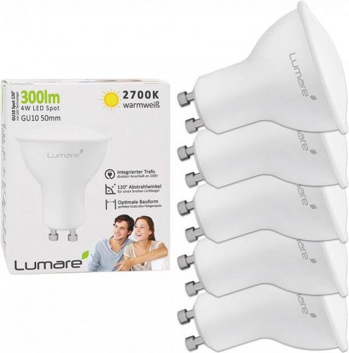 Lumare GU10 LED Spot 4W, 35W Helyettesítő, 340 Lumen, Meleg Fehér, Energiahatékony Izzó, Széles Sugárzószögű - 5 darabos készlet