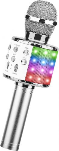 ShinePick Vezeték Nélküli Karaoke Mikrofon LED-del, Bluetooth, Android/iOS Kompatibilis - Ezüst