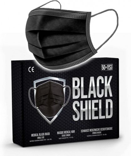 50 darabos Black Shield Antibakteriális Egyszer Használatos Orvosi Arcmaszk, Fekete