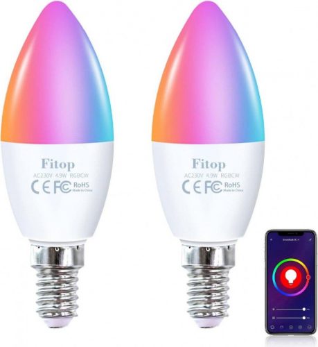 Fitop E14 WiFi-s LED izzók, Szabályozható, Alexa/Googe home kompatilibis, 4.9w, 470 lm, 2700-6500K Újracsomagolt termék