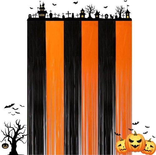 Halloween stílusú dekorációs függöny ( Szín: fekete - narancs)