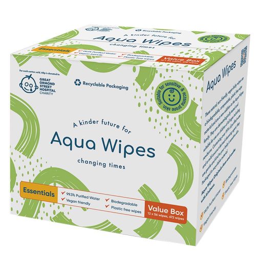 Aqua Wipes bio lebomló, vegán baba törlőkendő 99,3% vízzel - 672 db