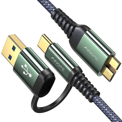 AINOPE Micro USB 3.0 merevlemez-kábel 0,5 m, [Új frissítés] USB Micro B-USB C kábel, Nylon fonott USB A/C dugó-Micro B - Újracsomagolt termék