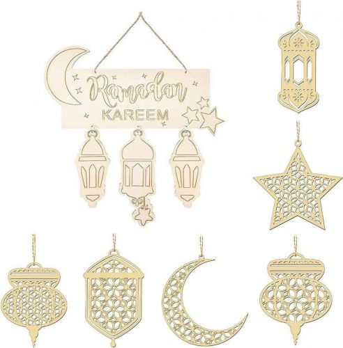 7 részes, fából készült füzéres ramadan dekorációs készlet