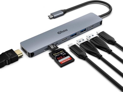 Qhou 7 az 1-ben Type C Adapter 4K HDMI, USB 3.0, SD/TF Olvasó, 100W PD